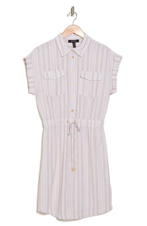 Shop Ellen Tracy Drop Shoulder Shirtdress In Linen/white Stripe