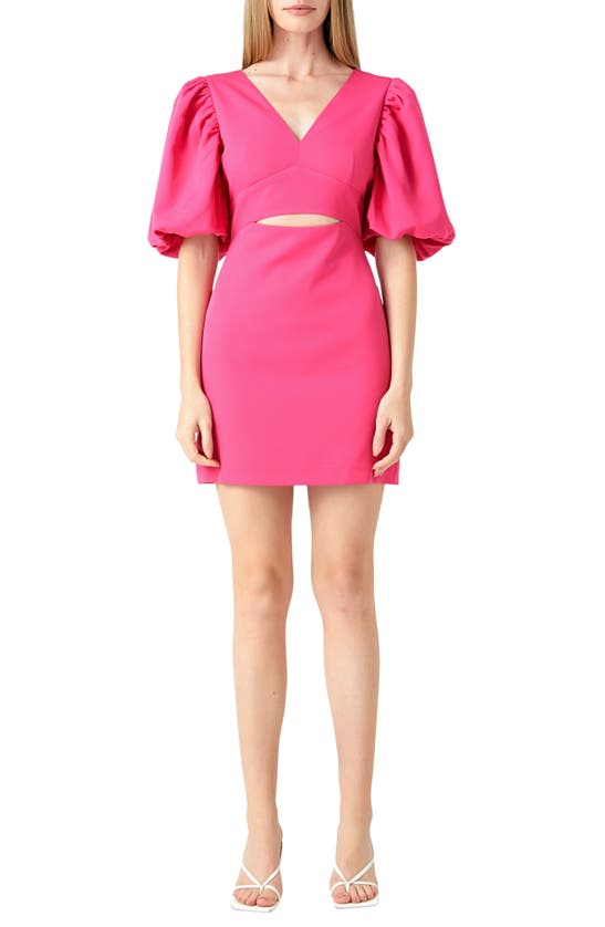 Shop Endless Rose Puff Sleeve Cutout Minidress In Pink