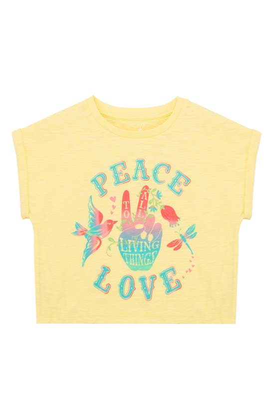 Peek Aren't You Curious Kids' Peace & Love Cotton Crop Graphic Tee In Light Yellow