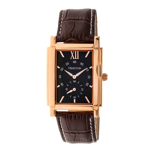 Heritor Automatic Men's Black / Rose Gold Frederick Leather-band Watch With Seconds Sub-dial - Black, Rose Gold In Rose Gold/black