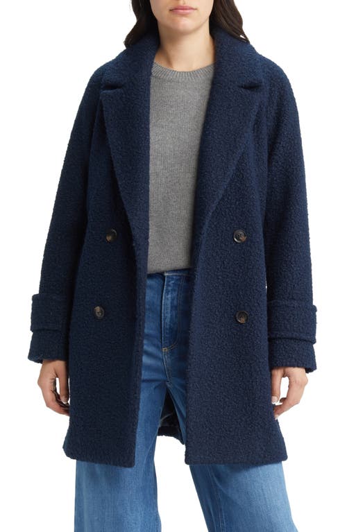 bcbg Double Breasted Bouclé Coat in Navy