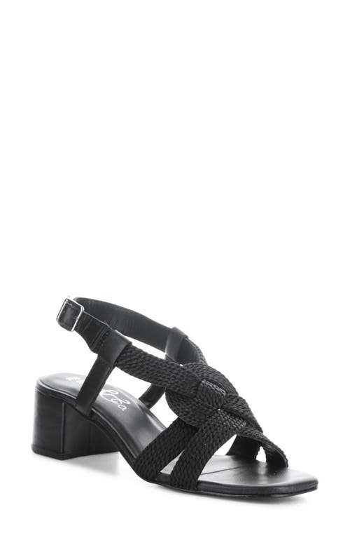 Upbeat Block Heel Slingback Sandal in Black Leather/Rope