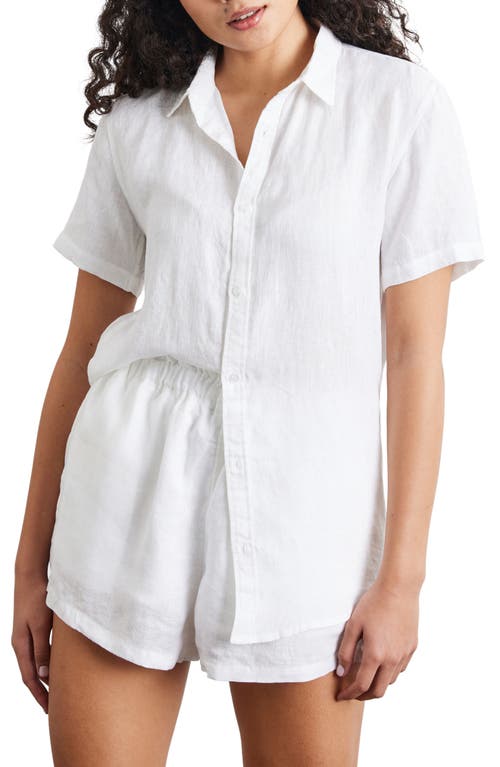 Short Sleeve Linen Button-Up Shirt in White