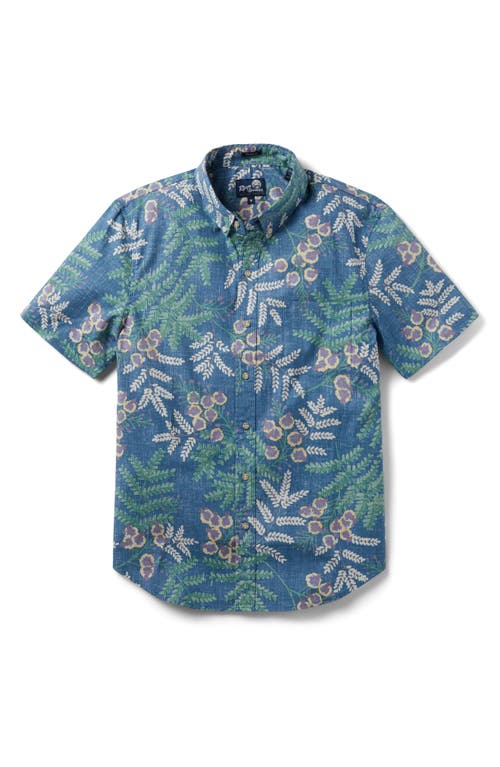 Reyn Spooner Ohai Alii Tailored Fit Floral Short Sleeve Button-Down Shirt in Captains Blue at Nordstrom, Size Large