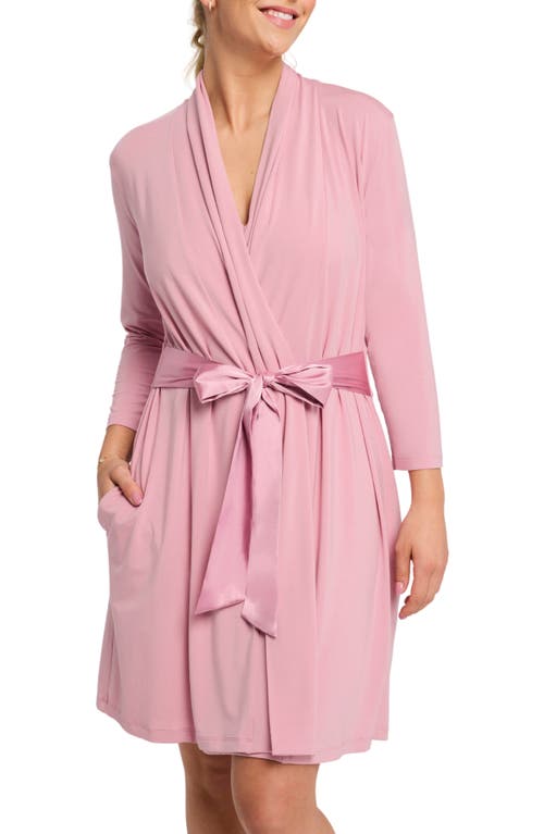Iconic Short Knit Robe with Satin Tie in Pink Nectar