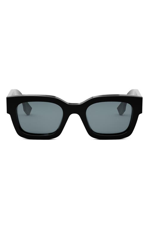 The Fendi Signature 50mm Rectangular Sunglasses in Shiny Black /Blue 