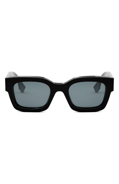 Shop Fendi ' Signature 50mm Rectangular Sunglasses In Shiny Black/blue