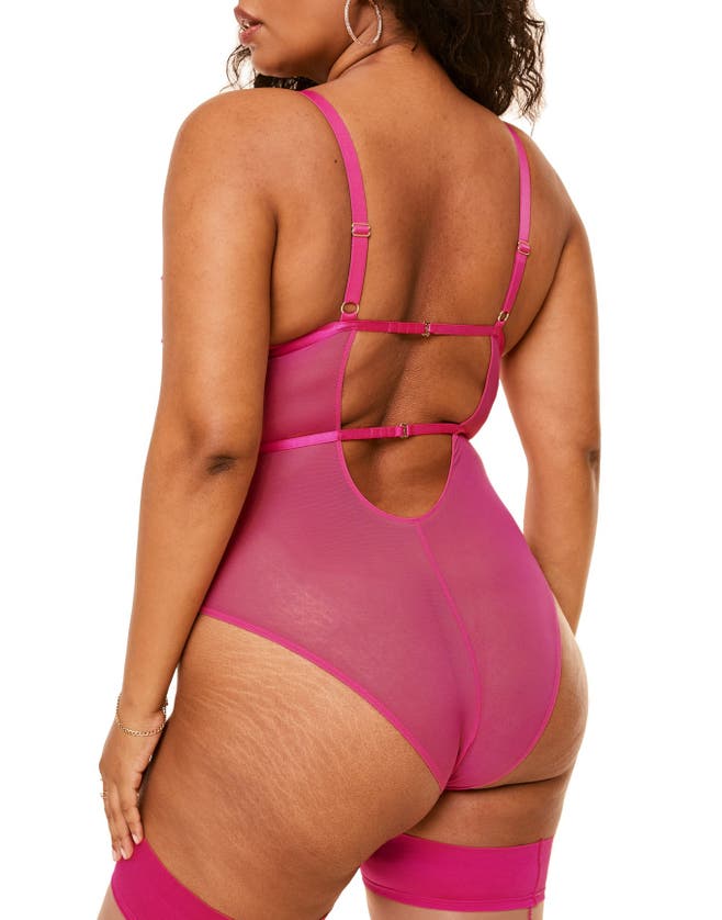 Adore Me Rosie Crotchless Bodysuit Lingerie In Dark Pink