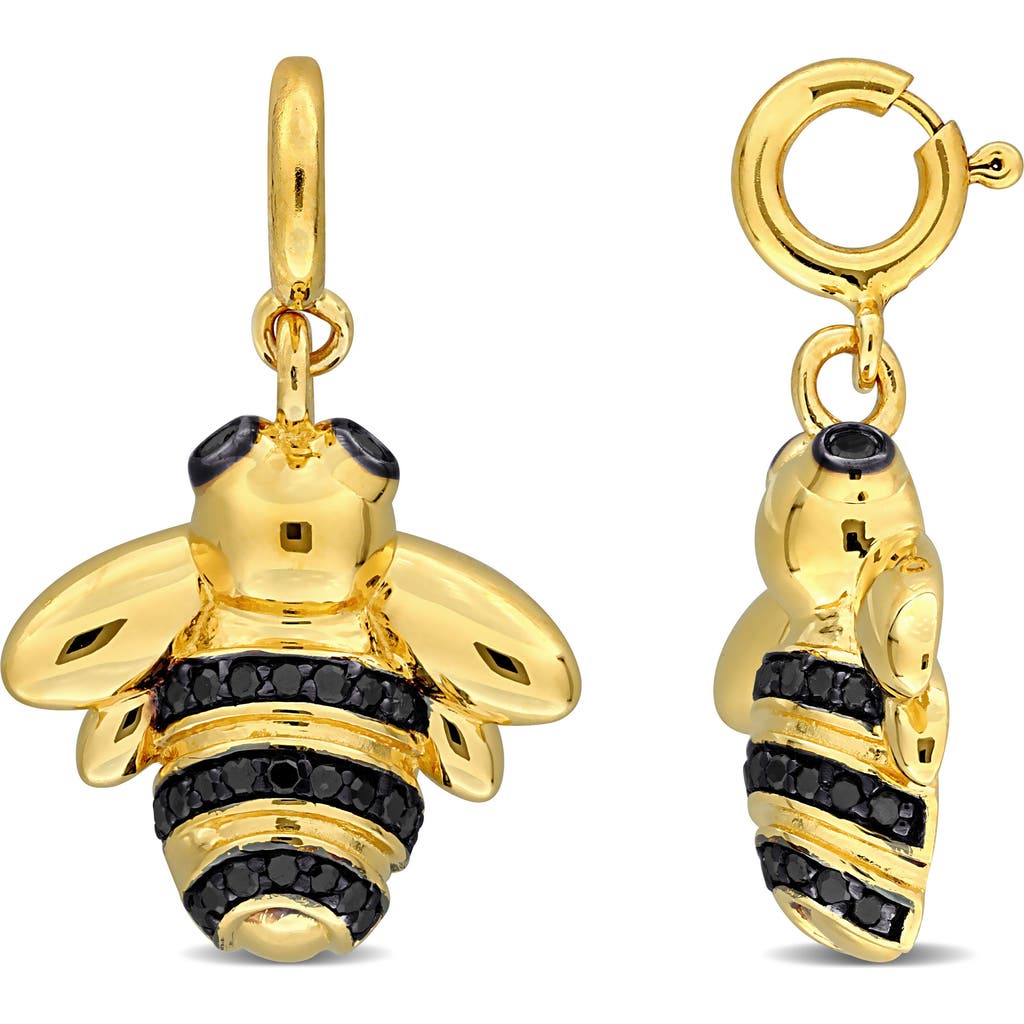 Delmar Black Diamond Bumblebee Drop Earrings In Gold