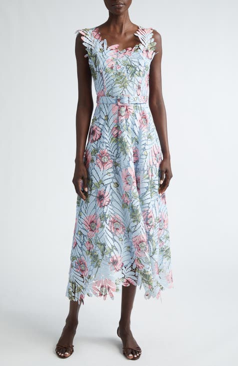 Poppy Print Fern Guipure Lace Sleeveless Dress