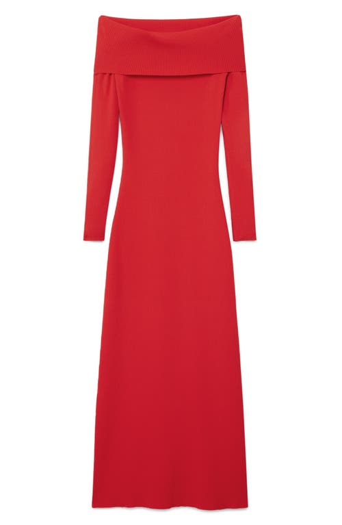 Desigual Off-shoulder Ribbed Midi Dress In Red