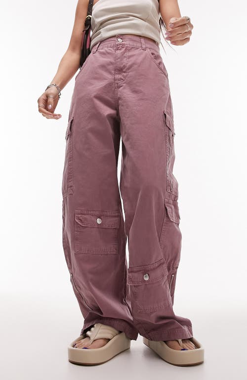 Topshop High Waist Zip Hem Cargo Pants in Pink