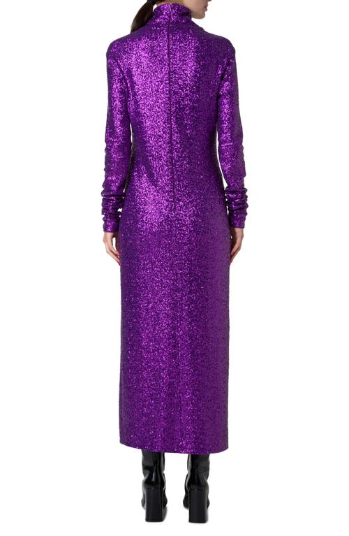 Akris Sequin Long Sleeve Turtleneck Midi Dress In Magenta