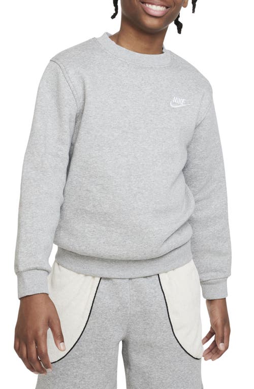 Shop Nike Kids' Club Fleece Crewneck Sweatshirt In Dark Grey Heather/white