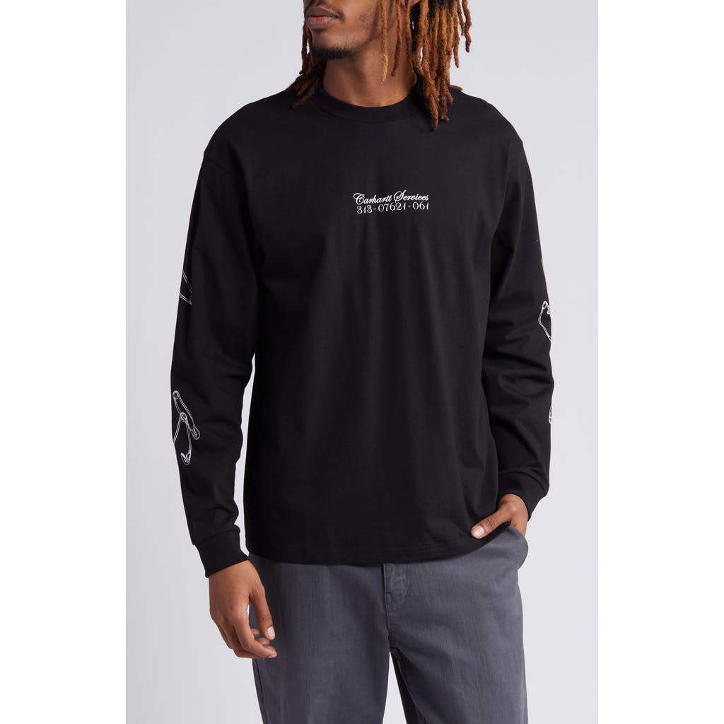 Carhartt Work In Progress Safety Pin Long Sleeve Organic Cotton Graphic T-shirt In Black/white