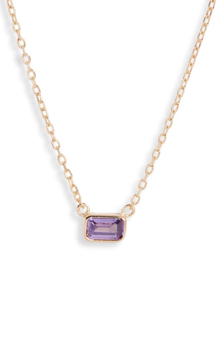 NORDSTROM Sterling Silver Cubic Zirconia Delicate Birthstone Pendant Necklace, Main, color, FEBRUARY- PURPLE- GOLD