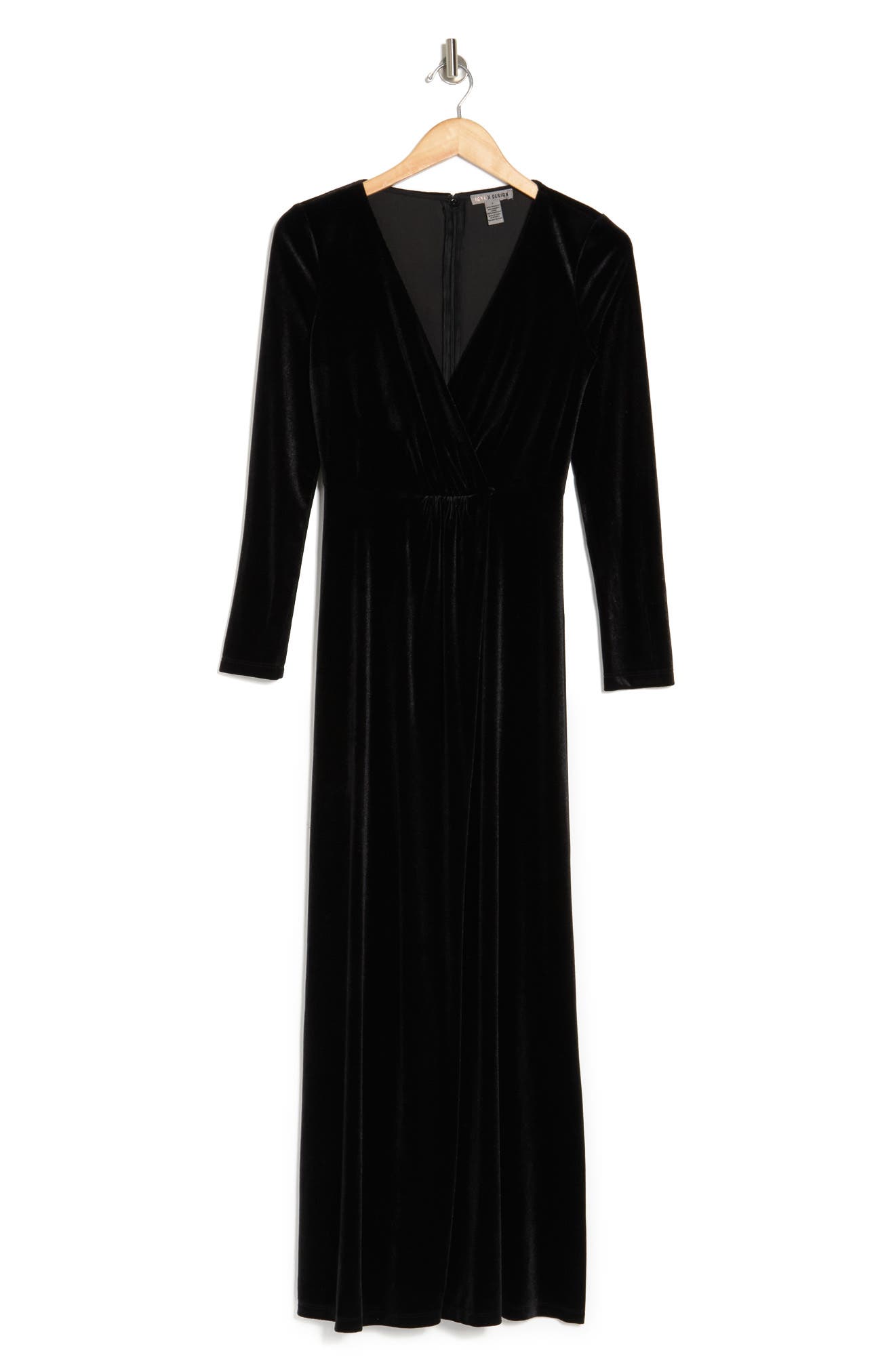 Velvet & Satin Paneled Long Sleeve Maxi Dress