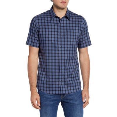 Travismathew Within Tolerance Regular Fit Plaid Short Sleeve Button-Up Shirt, Blue