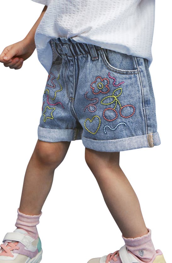 Shop Next Kids' Doodle Embroidered Denim Shorts In Blue