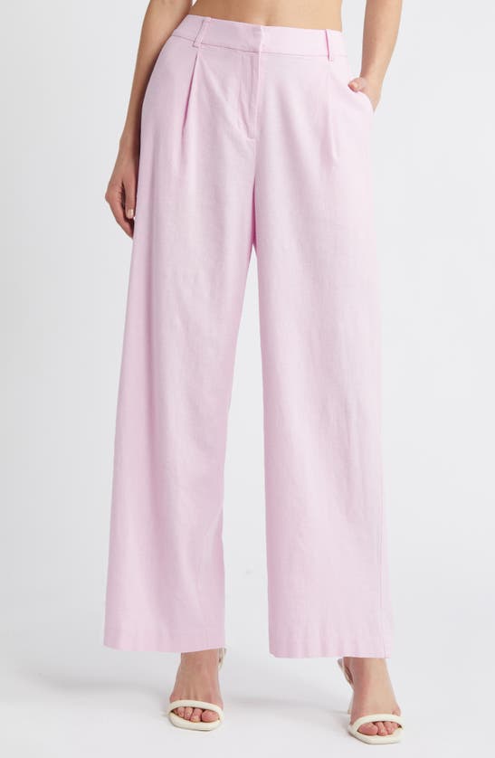 Shop Open Edit Wide Leg Linen Blend Pants In Pink Pirouette