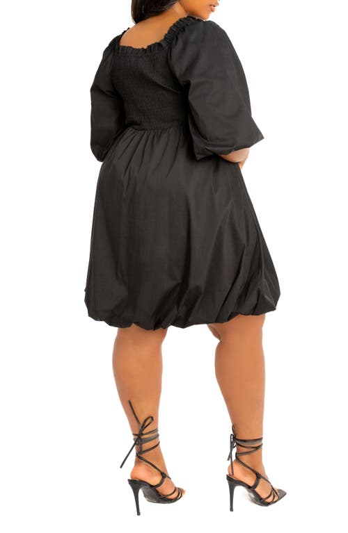 Buxom Couture Plus Size Smocked Puff Sleeve Bubbled Dress In Black
