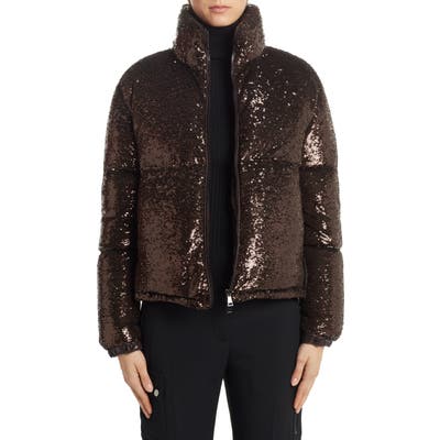 Moncler Rimac Sequin Quilted Down Puffer Jacket, (fits like 2-4 US) - Brown
