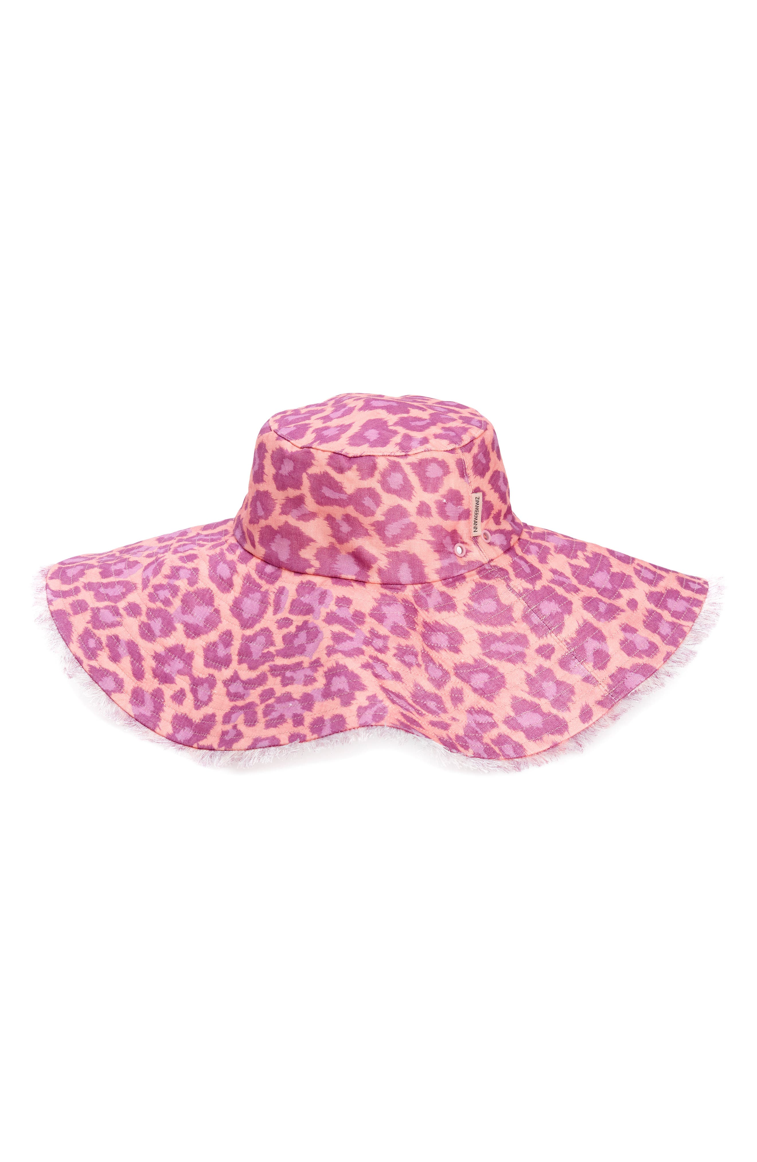 Zimmermann Reversible Floppy Linen Hat in Purple Leopard Pule