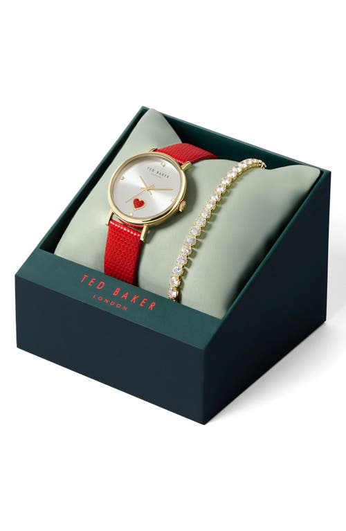 Shop Ted Baker London Phylipa Leather Strap Watch & Bracelet Set, 34mm In Yellow Gold/silver/red