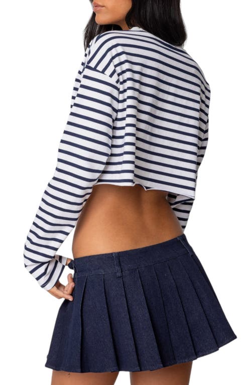 Shop Edikted Stripe Stretch Cotton Crop Top In Navy-and-white