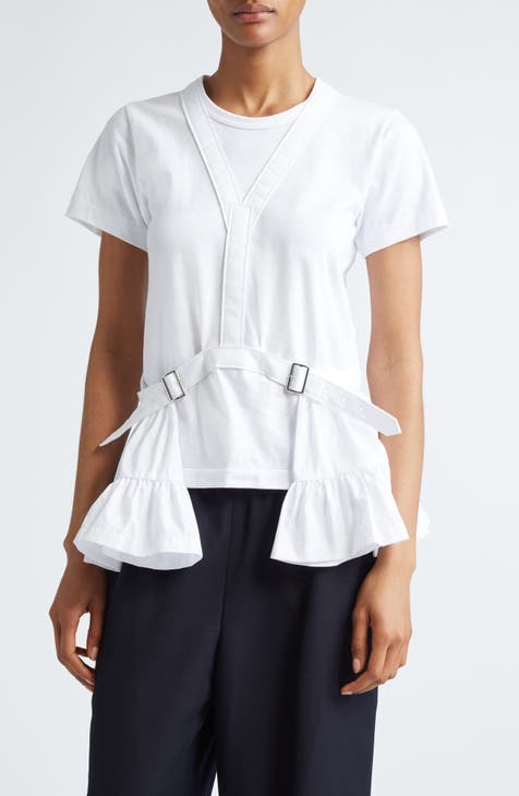 Belted Peplum V-Neck T-Shirt