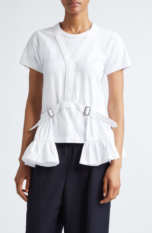 Belted Peplum V-Neck T-Shirt in White