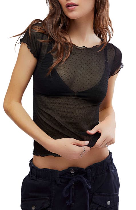 ADOME Mesh Crop Top for Women Sheer Tee Shirt Blouse Mesh Long