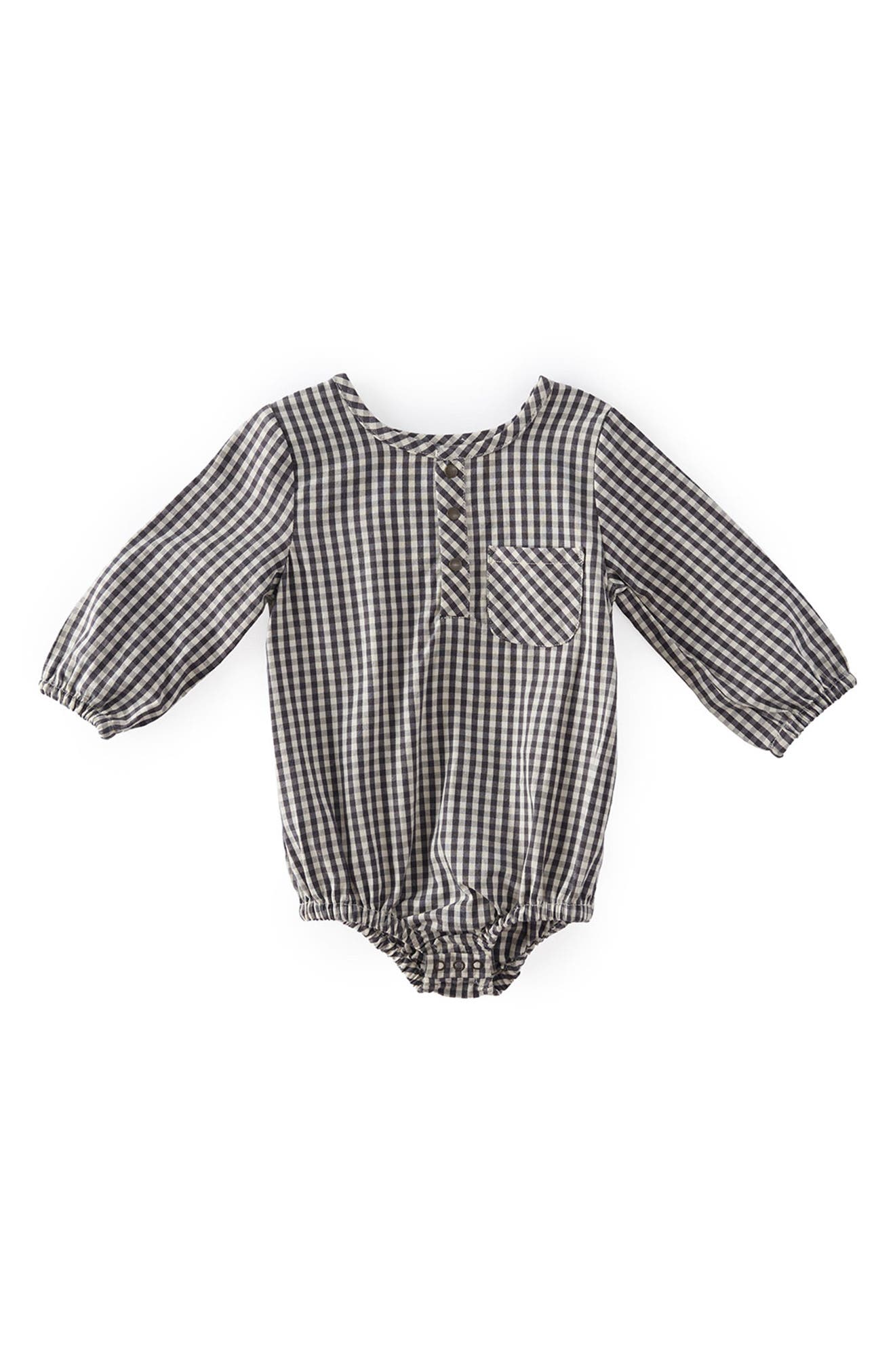 Pehr Gingham Check Long Sleeve Organic Cotton Bodysuit in Blue 