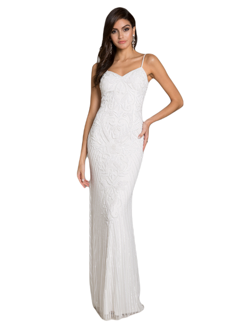 Shop Lara New York Brooke Beaded Spaghetti Strap Sheath Gown In White