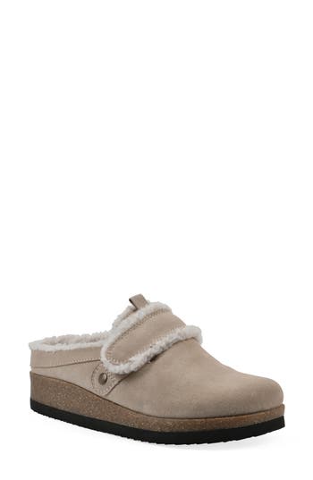 Cliffs By White Mountain Baylen Faux Shearling Trim Clog In Sandal Wood Suede Faux Fur