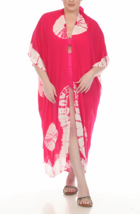 Boho Me Tie Dye Cover-up Kaftan In Hot Pink