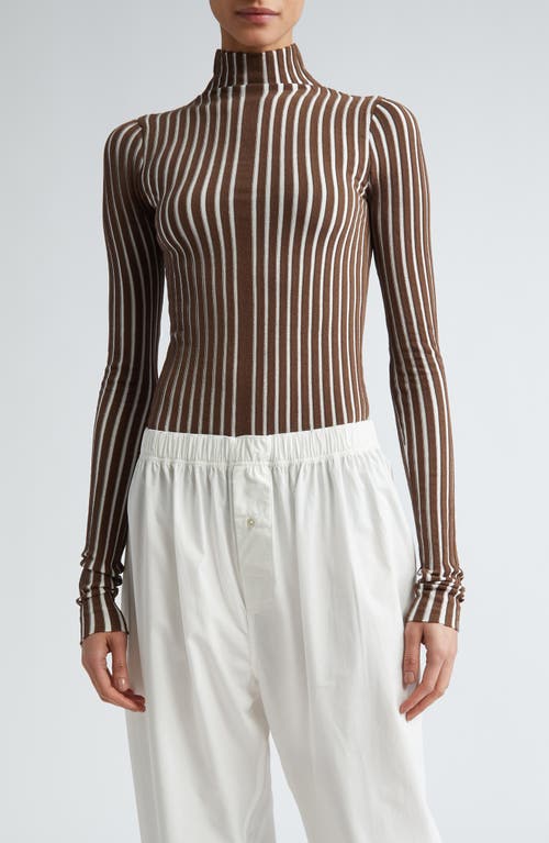 Interior The Ridley Stripe Turtleneck Top in Cacao at Nordstrom, Size X-Small