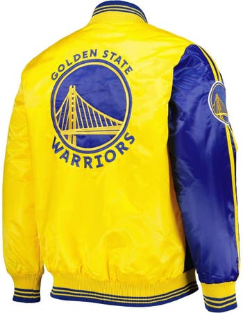 Golden State Warriors Starter Reliever Varsity Satin Raglan Full-Snap Jacket  - Royal/Gold