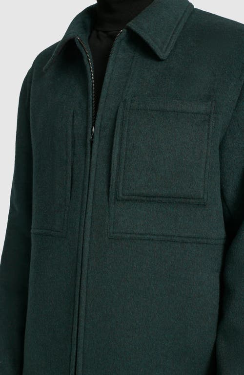 Cole Haan Felt Zip Front Shirt Jacket In Dark Green