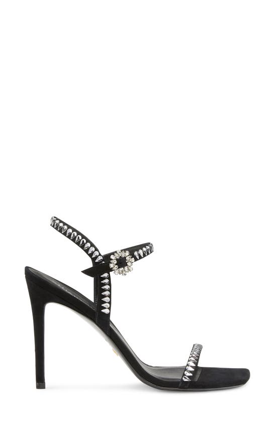 Stuart Weitzman Gemcut Crystal Suede Stiletto Sandals In Black
