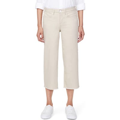 Nydj Wide Leg Fray Hem Capri Jeans, Beige