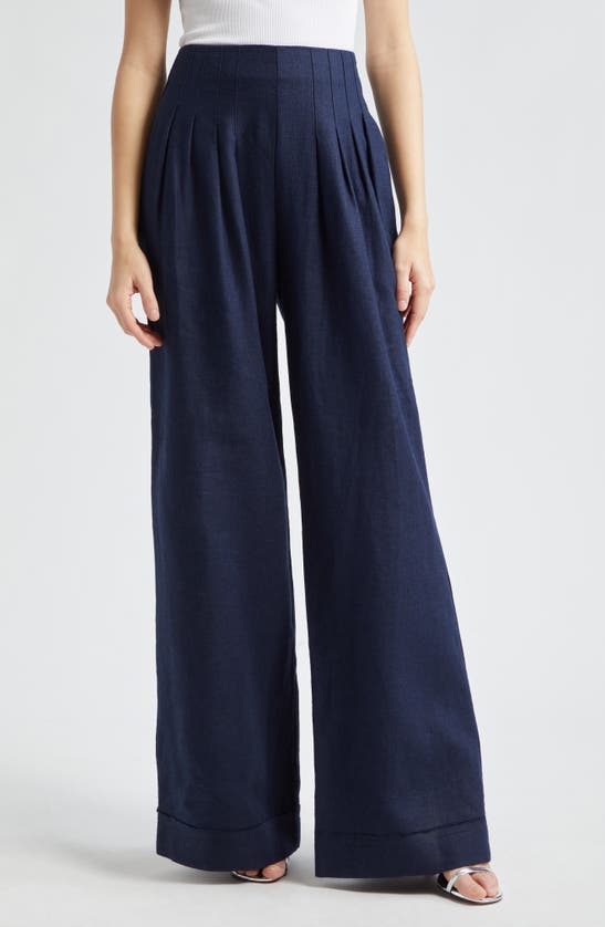 Shop Ramy Brook Dalia Pleated Wide Leg Pants In Spring Navy
