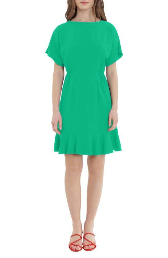 Donna Morgan Ruffle Hem Short Sleeve Dress In Pepper Green