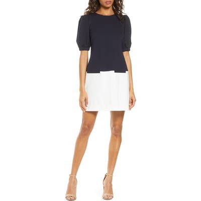 Petite Eliza J Colorblock Shift Dress, Blue