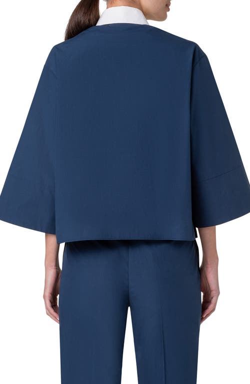 Akris Punto Colorblock Cotton Poplin Boxy Collared Blouse In Ink-cream