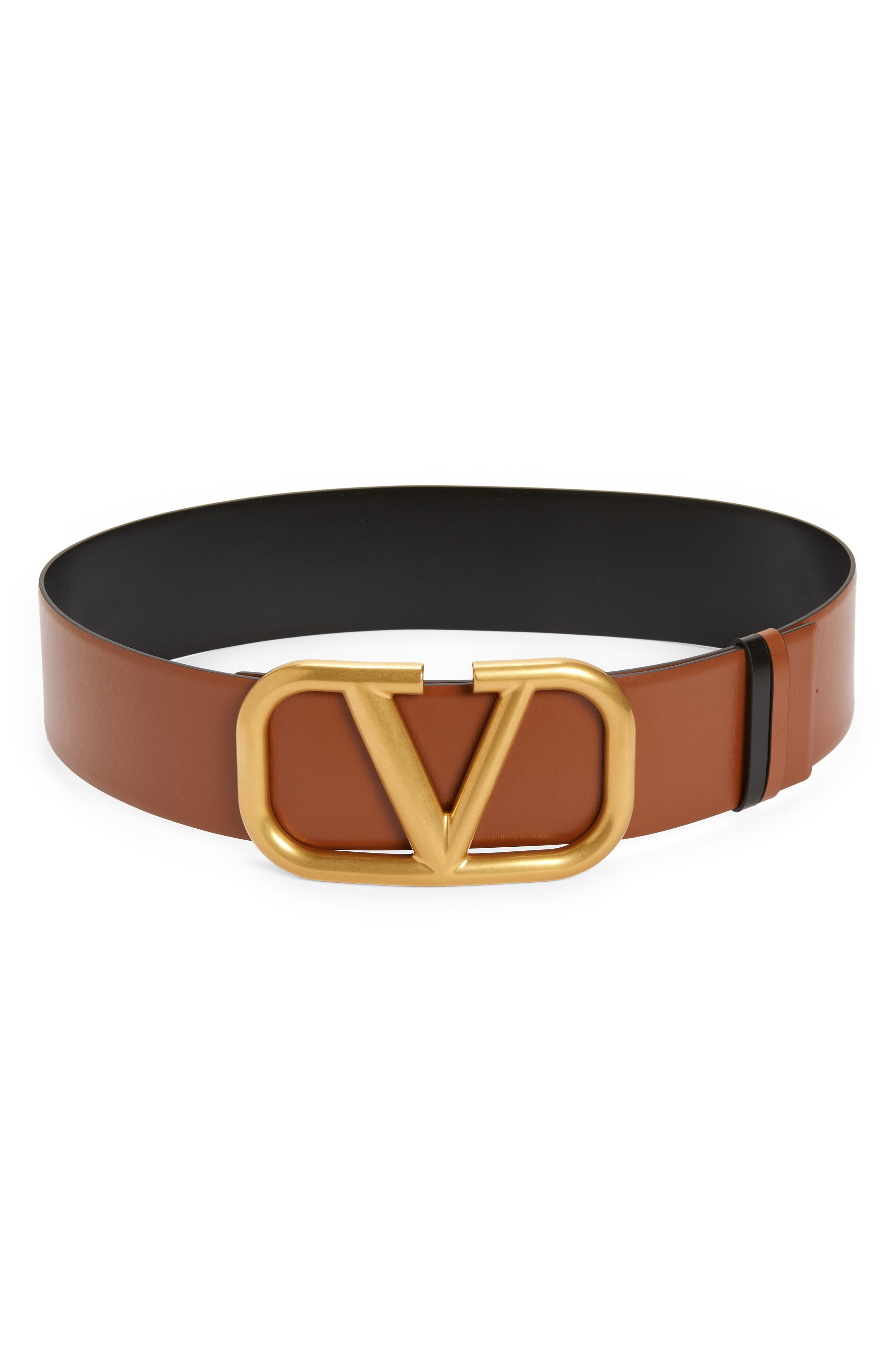 Valentino Garavani Vlogo Reversible Leather Belt, Nero / Rouge, Women's, 30in / 75cm, Belts Leather Belts