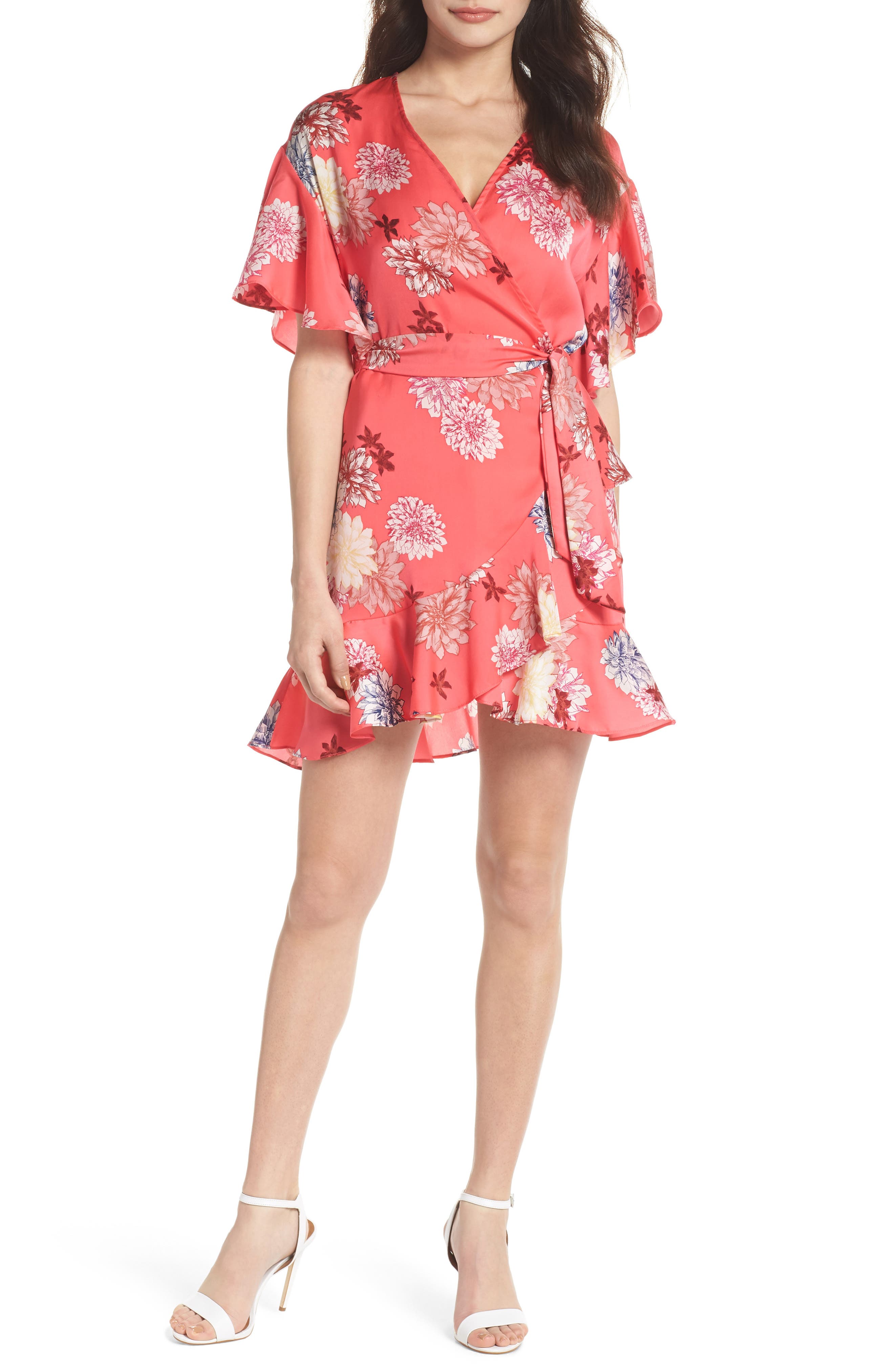 Bb Dakota Kirsten Blossom Print Dress In Bright Pin