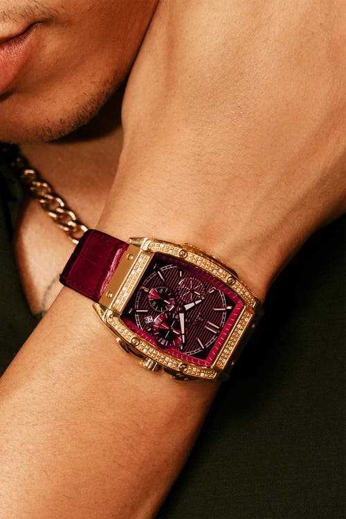 Jbw Echelon Diamond Chronograph Croc Embossed Leather Strap Watch, 41mm In Maroon