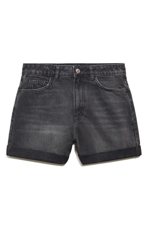 Shop Mango High Waist Mom Fit Denim Shorts In Black Denim