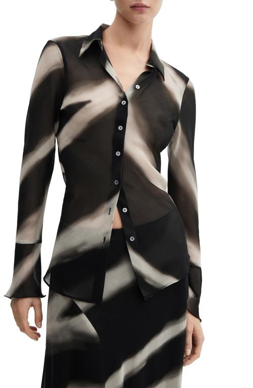 Allegra Tie Dye Asymmetric Button-Up Shirt in Black